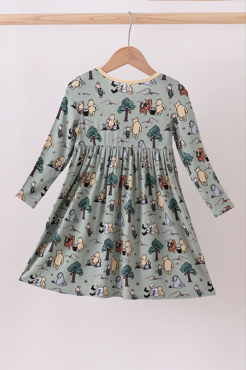 Green character bamboo dress