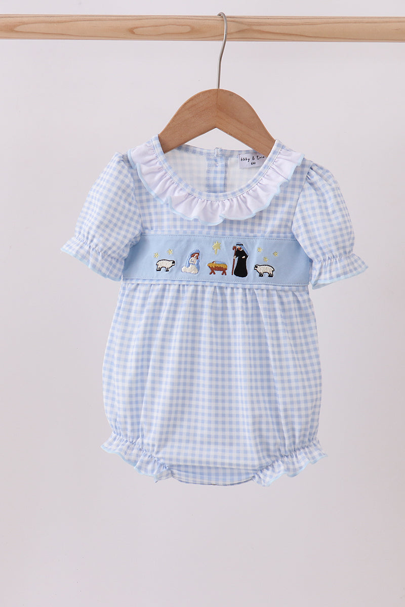 Blue nativity embroidery bubble