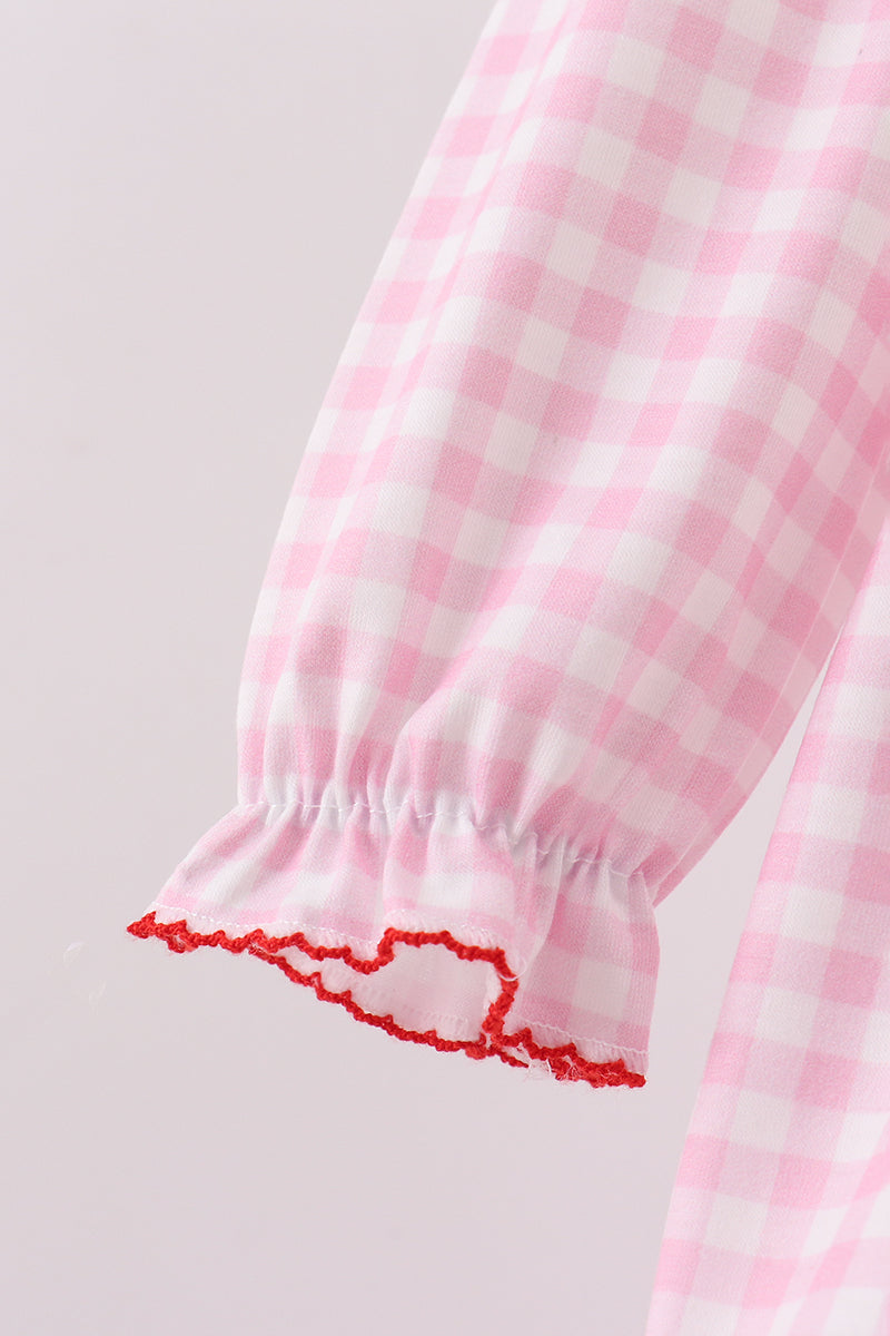 Pink santa claus embroidery gingham bubble