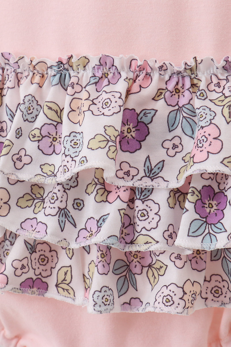 Pink floral bow applique ruffle bubble