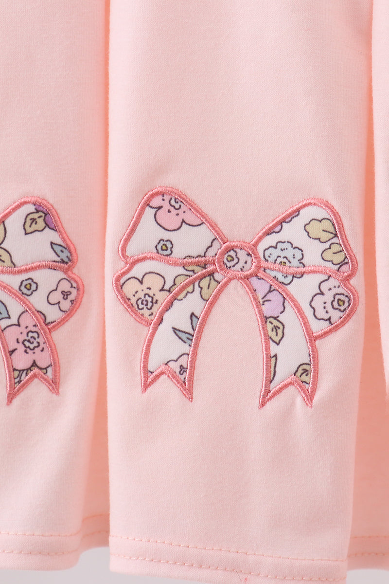 Pink floral bow applique bloomer set