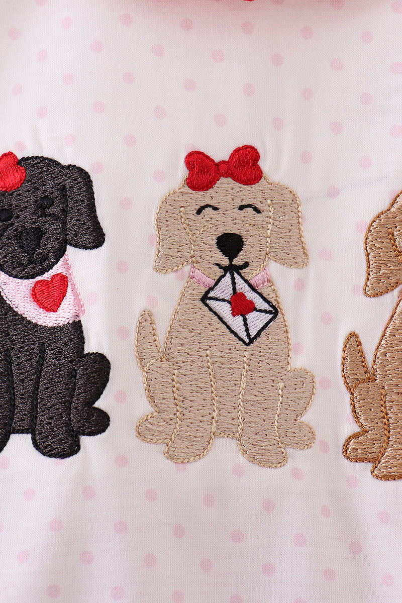 White puppy embroidery ruffle bubble