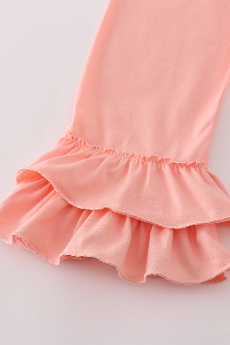 Green bow print ruffle pants set