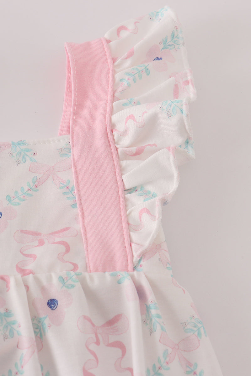 Pink floral bow print ruffle bubble