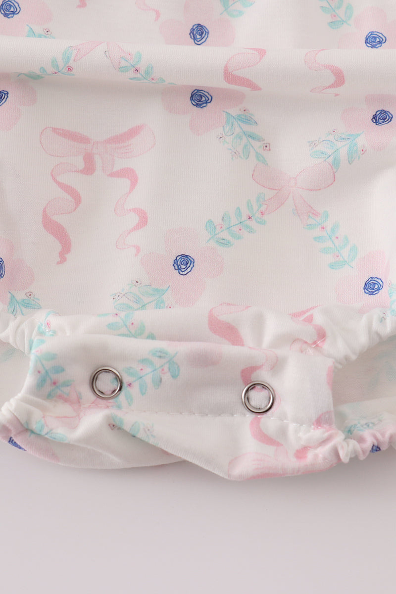 Pink floral bow print ruffle bubble