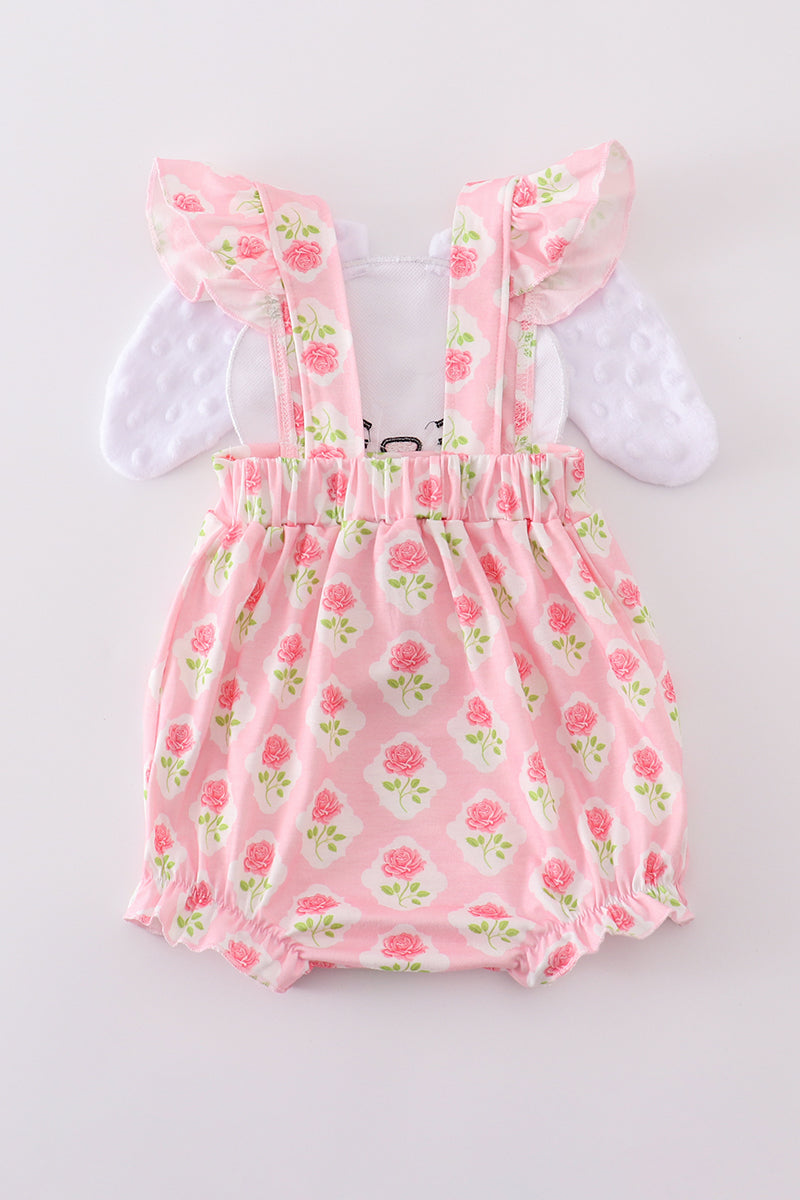 Pink floral bunny applique bubble