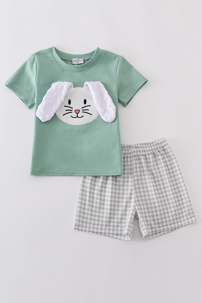 Green bunny applique set