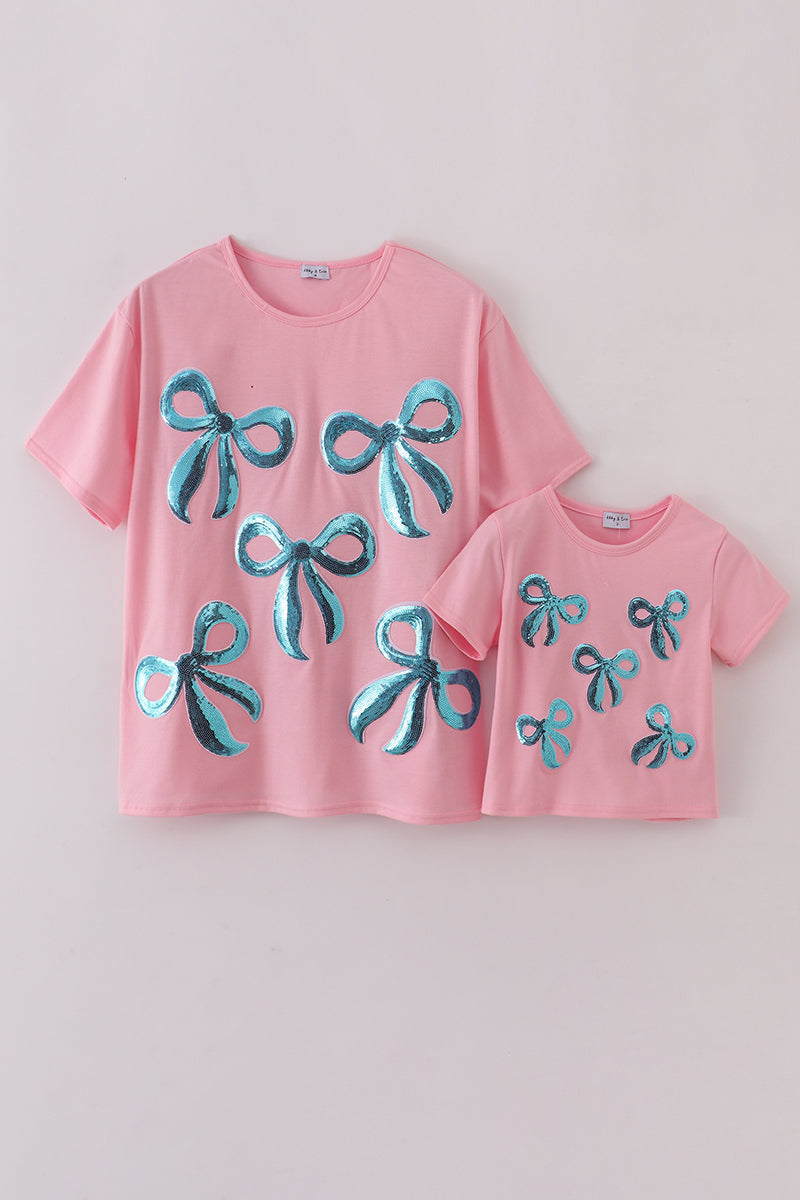 Pink bow sequin mom&me top