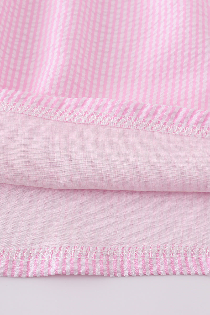 Pink seersucker animal embroidery dress