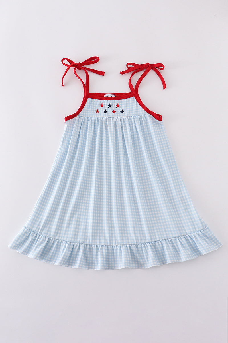 Gingham star embroidery dress