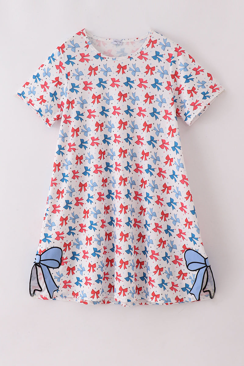 Bow applique print mom&me dress