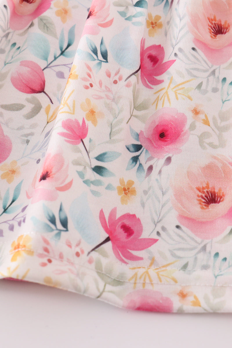 Pink floral print strap bloomer set