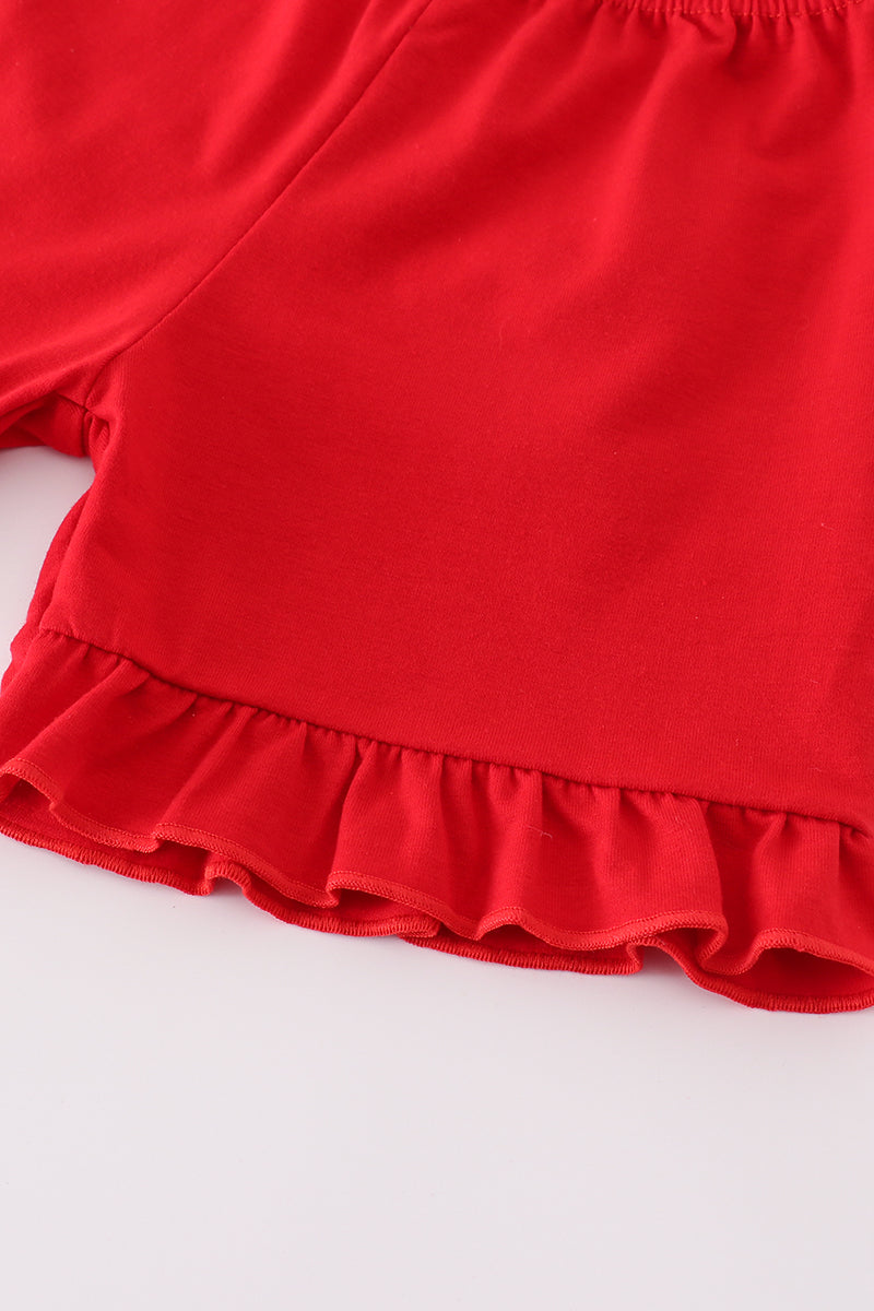 Blue bow print ruffle shorts set