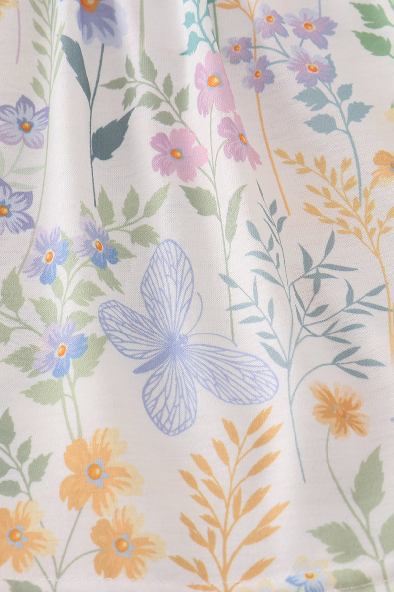 Purple floral embroidery smocked bloomer set