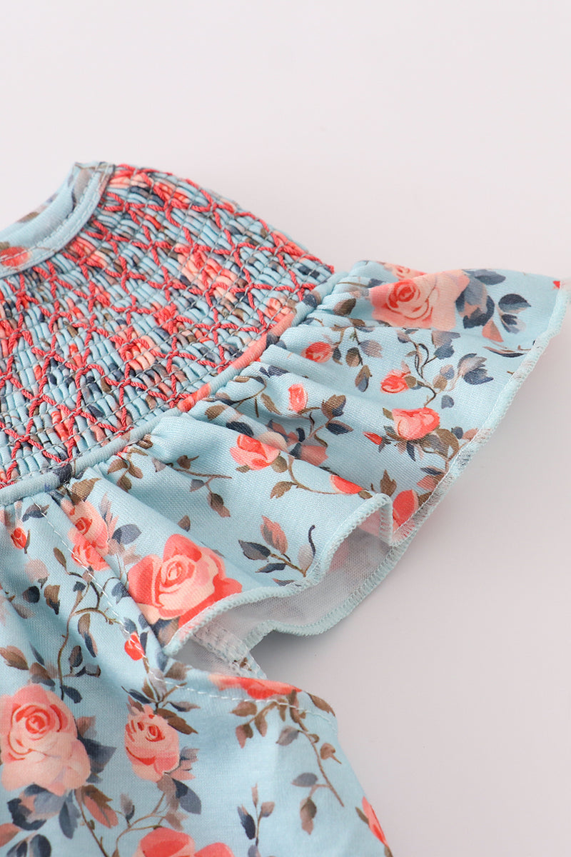 Blue floral smocked dress