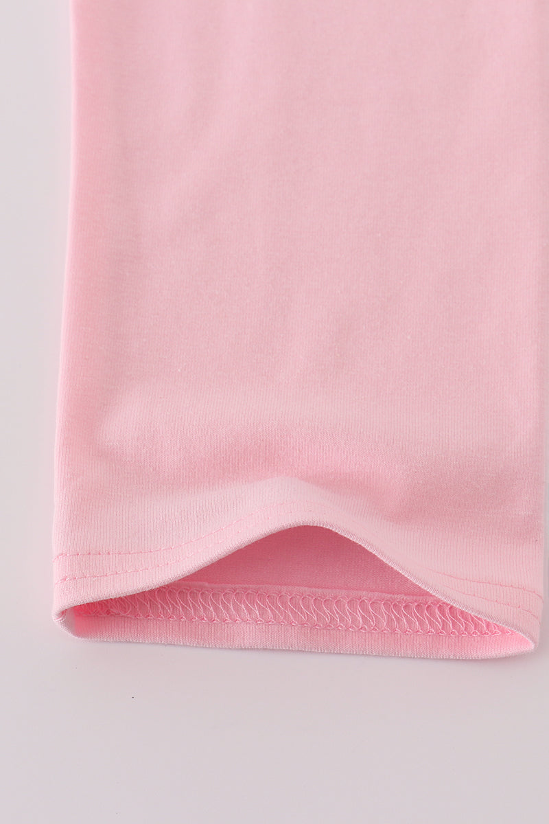 Pink bow embroidery dot ruffle pants set