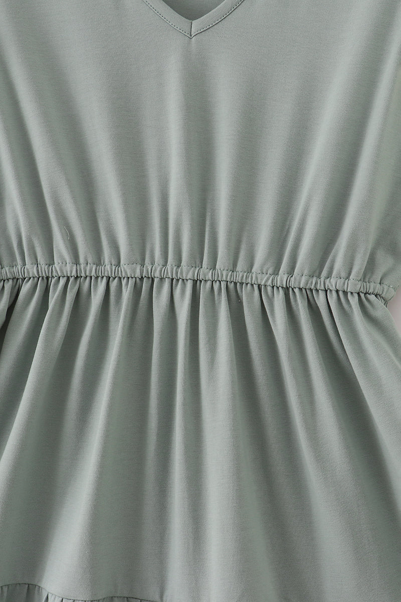 Sage lace ruffle mom dress