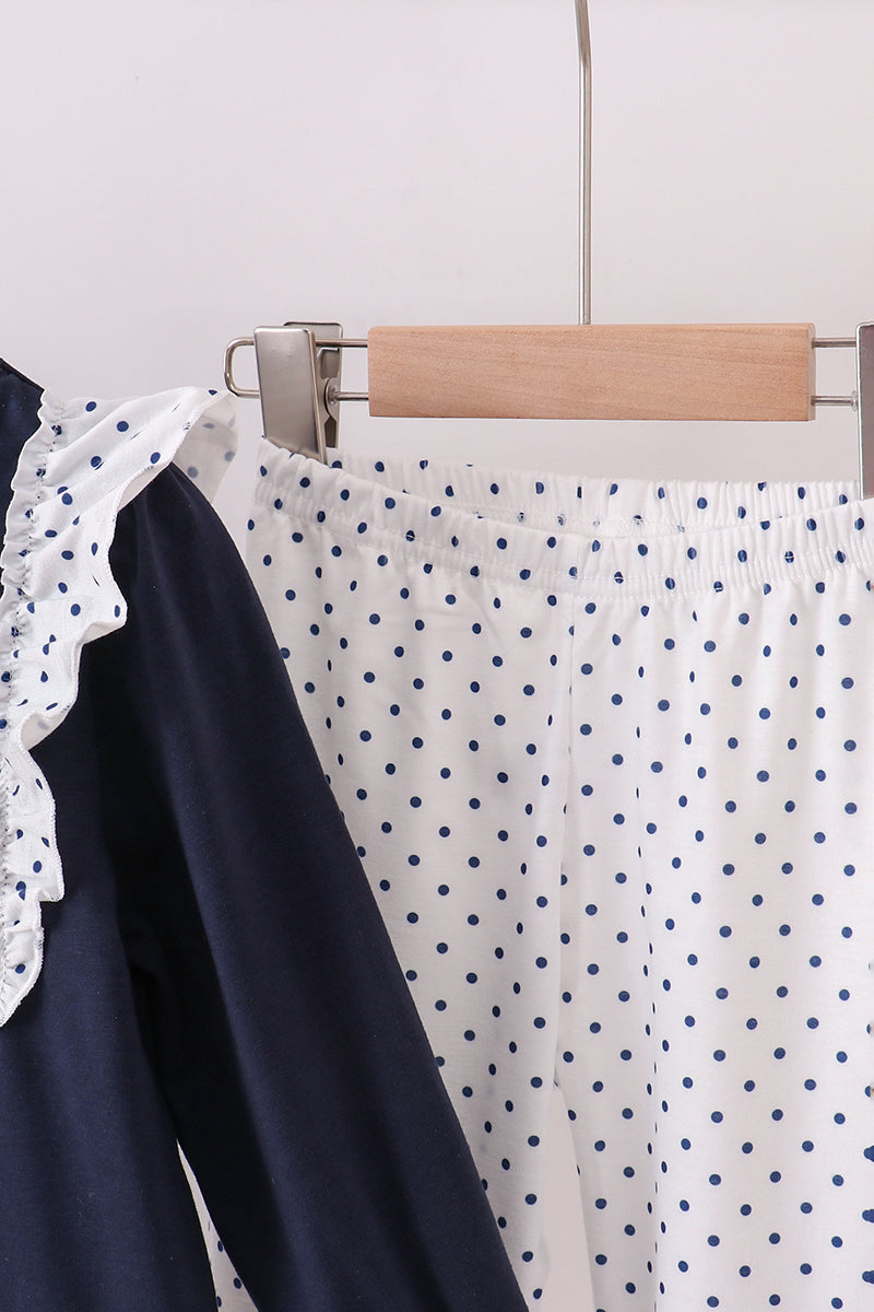 Navy nativity embroidery ruffle pants set