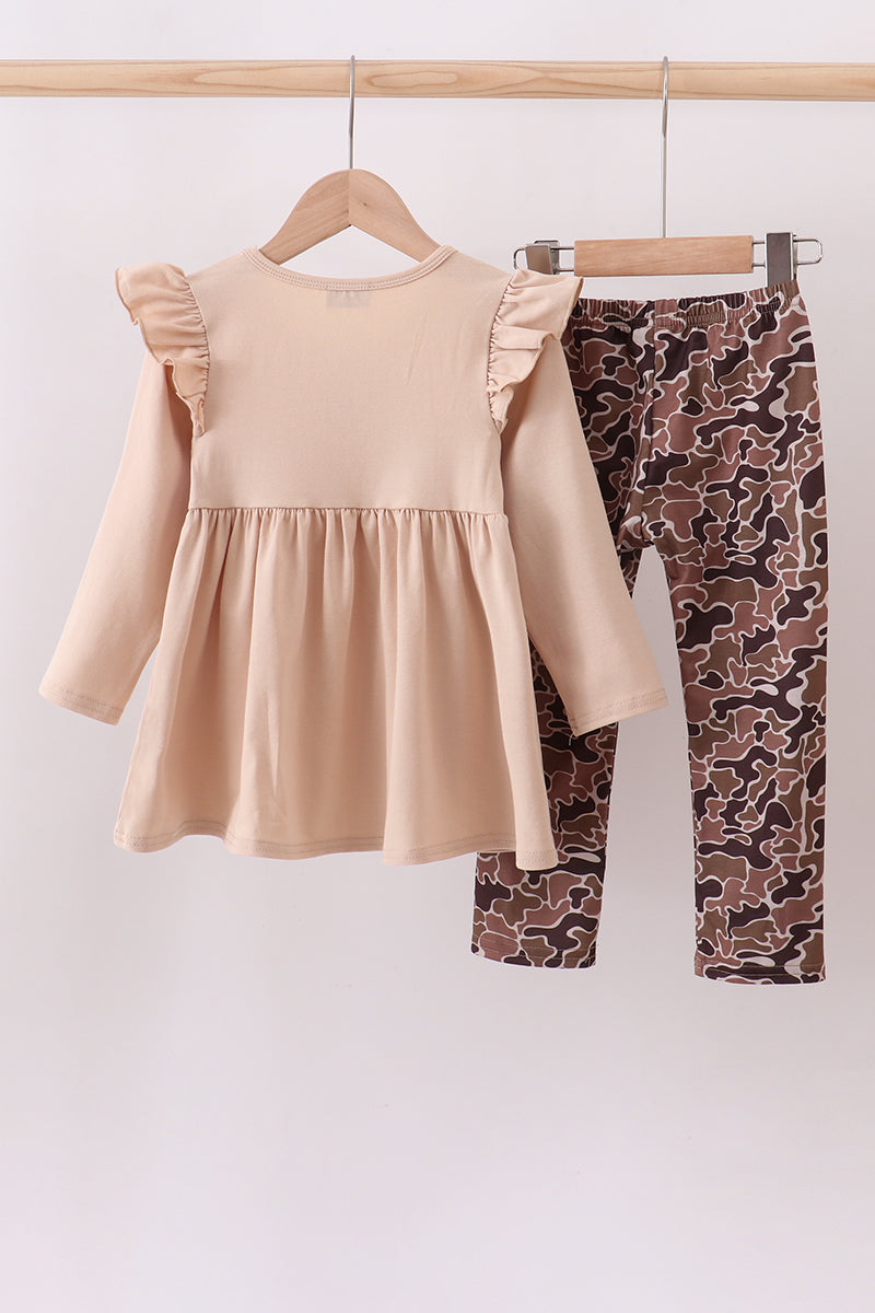 Camouflage deer embroidery ruffle pants set