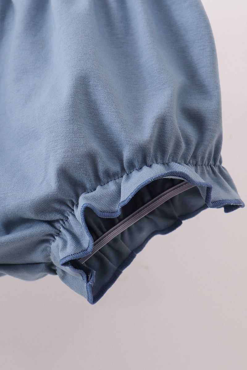 Blue floral blessed embroidery bloomer set