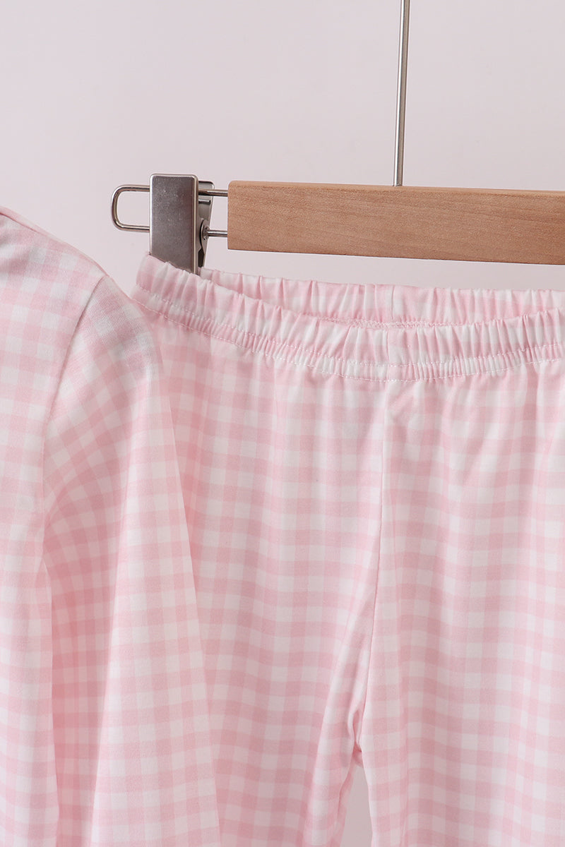 Pink nutcracker embroidery gingham pajama set