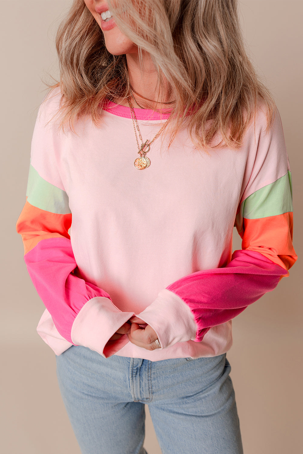 Colorblock Patchwork Loose Top FB
