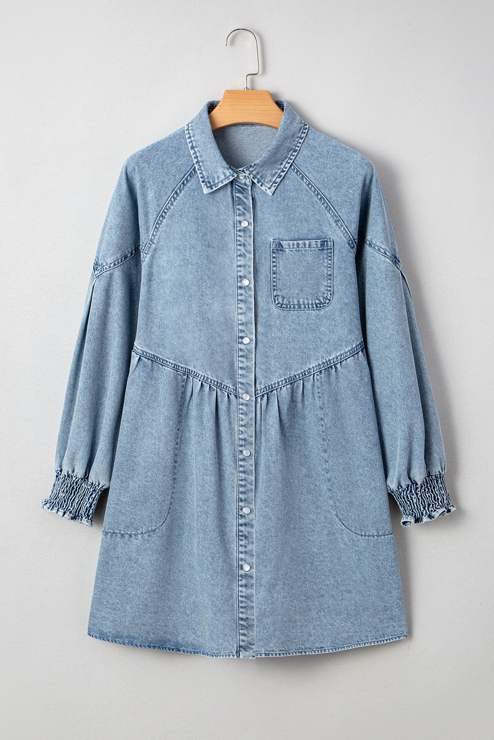 Denim Smocked Cuff Mini Dress RTS