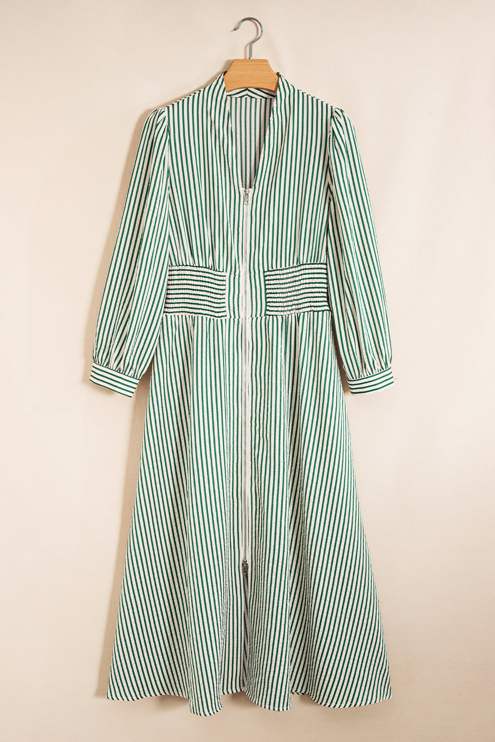Green Stripe Clinched Midi Dress RTS