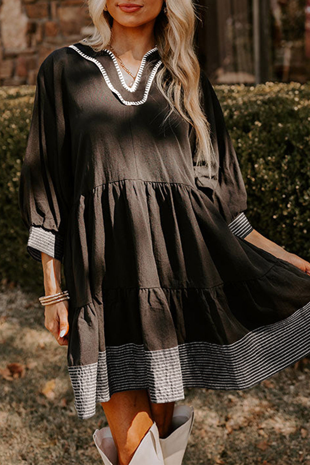 Stitched Tiered Mini Dress FB