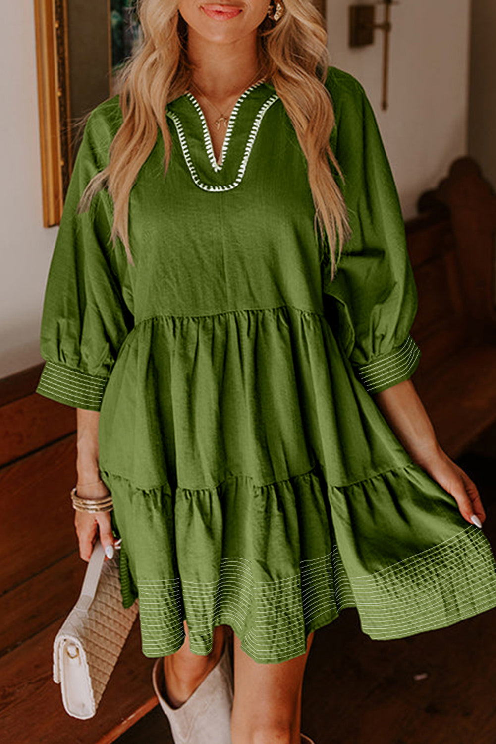 Stitched Tiered Mini Dress FB