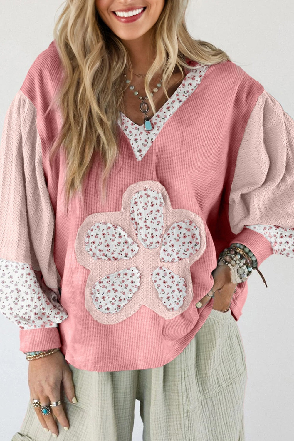 Floral Patched Hooded Top FB