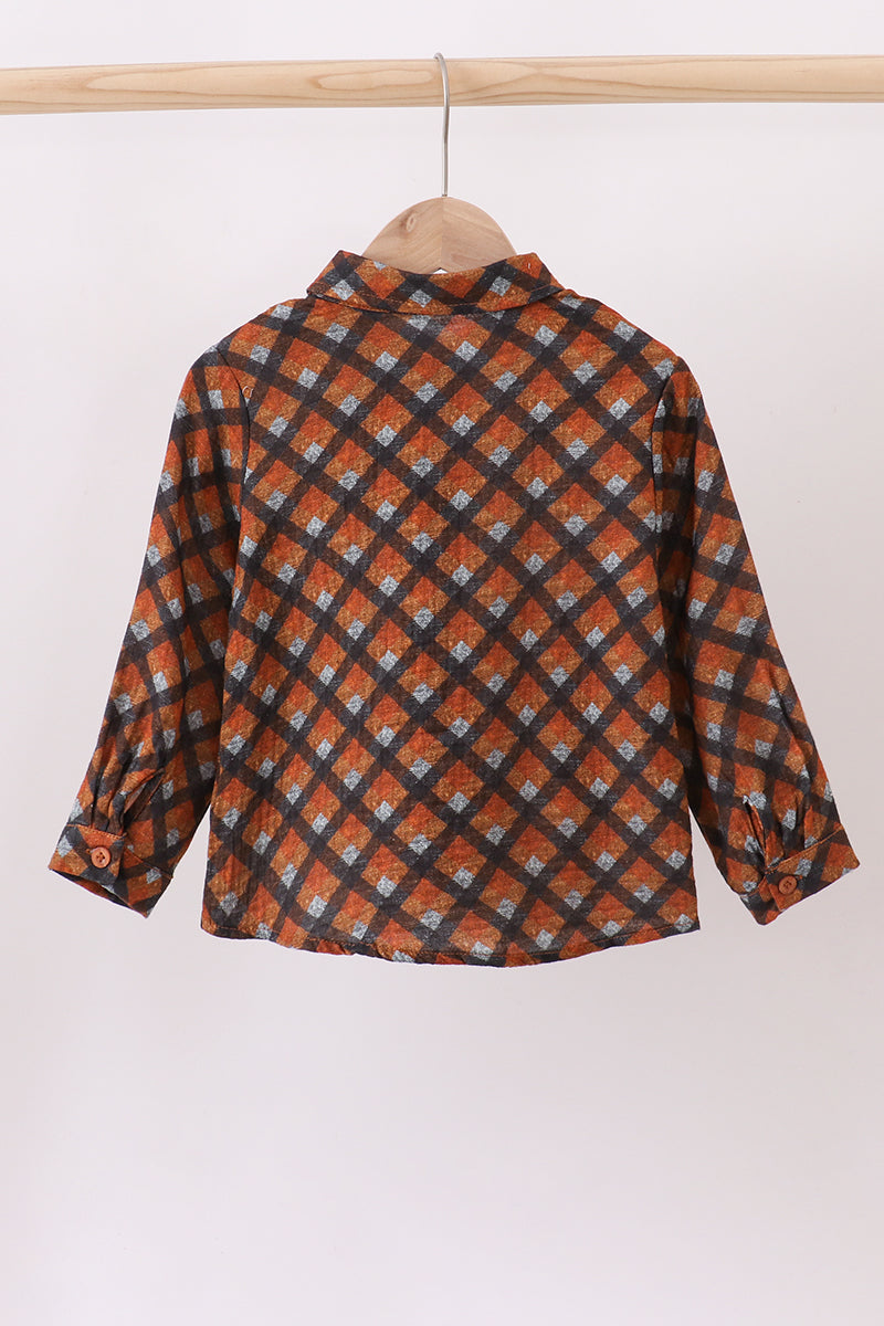 Premium brown plaid button down muslin shirt