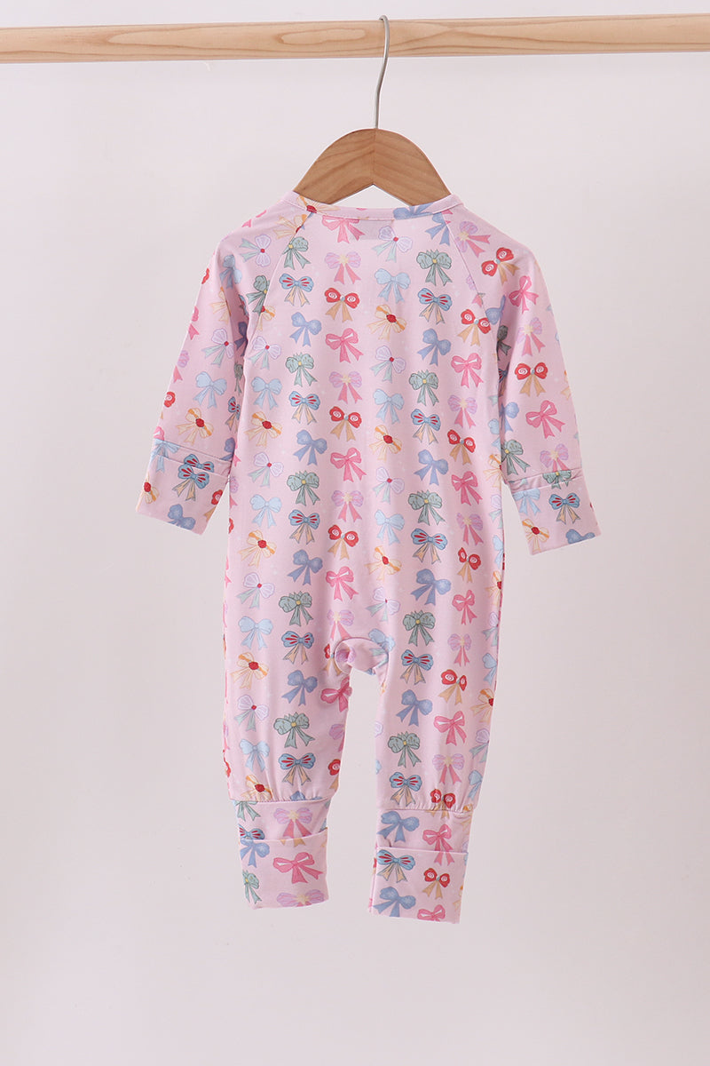 Premium whimsical bows ruffle bamboo romper