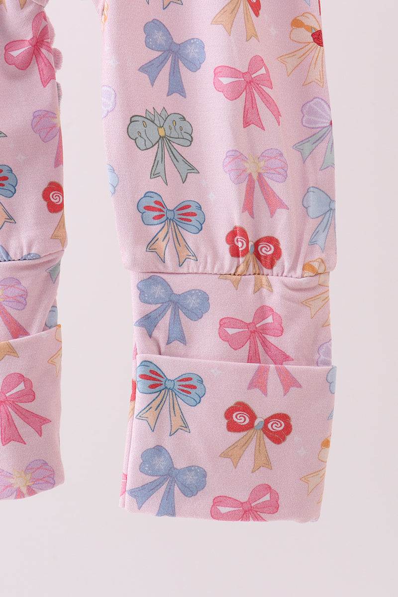 Premium whimsical bows ruffle bamboo romper