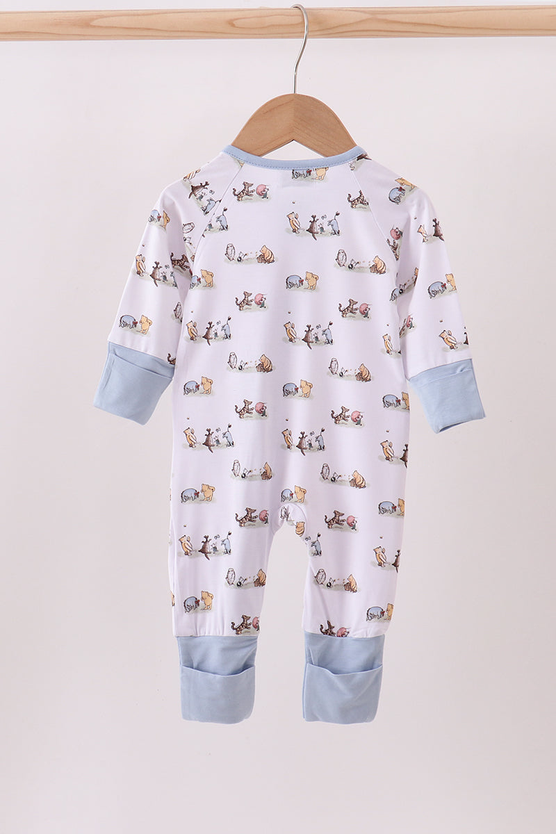 Premium blue character print bamboo romper