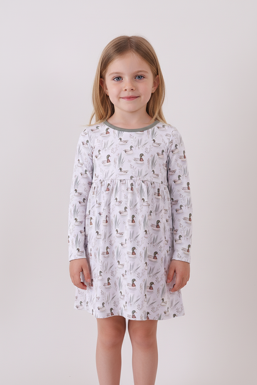 Premium green mallard print bamboo dress