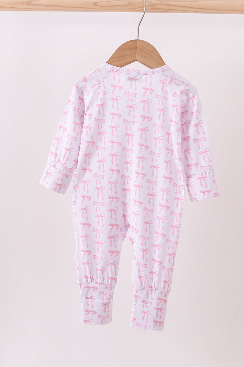 Premium tiny bow delight ruffle bamboo romper
