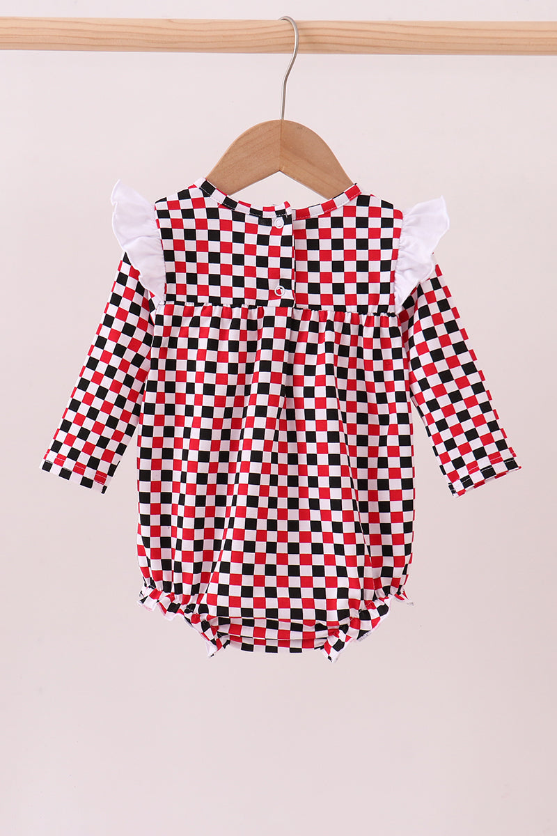 Checkered Georgia dog applique ruffle bubble