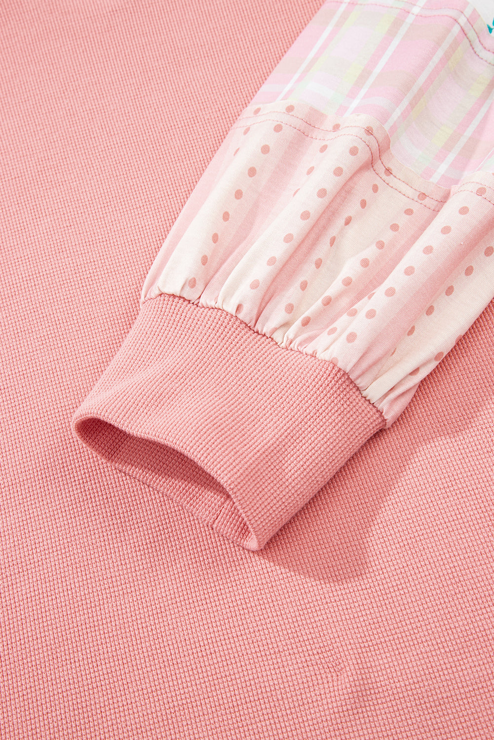 Pink Floral Sleeve Waffle Plus Top LT