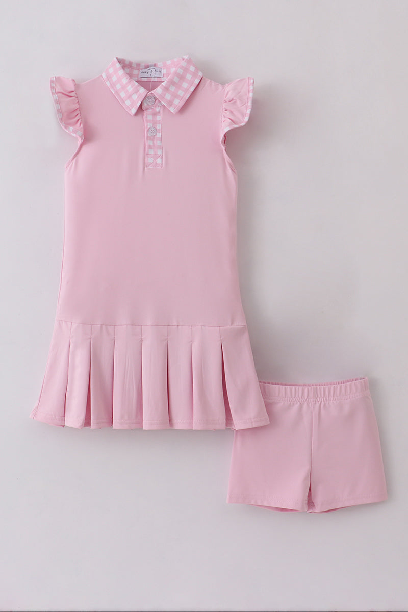 Pink active ruffle dress set
