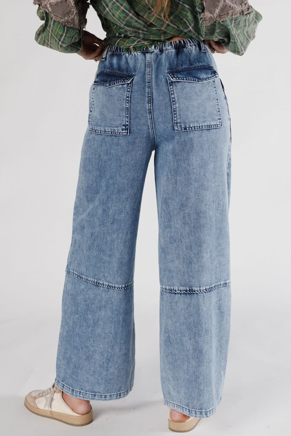 Acid Wash Drawstring Waistband Jeans LT