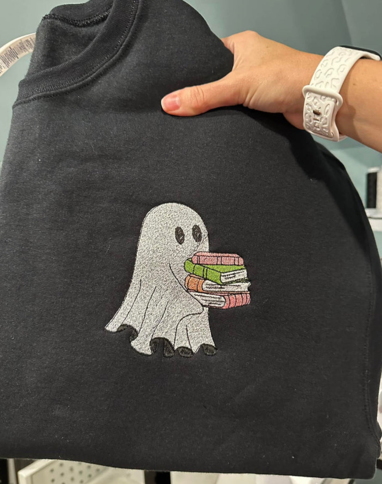 Ghost with Books Embroidery