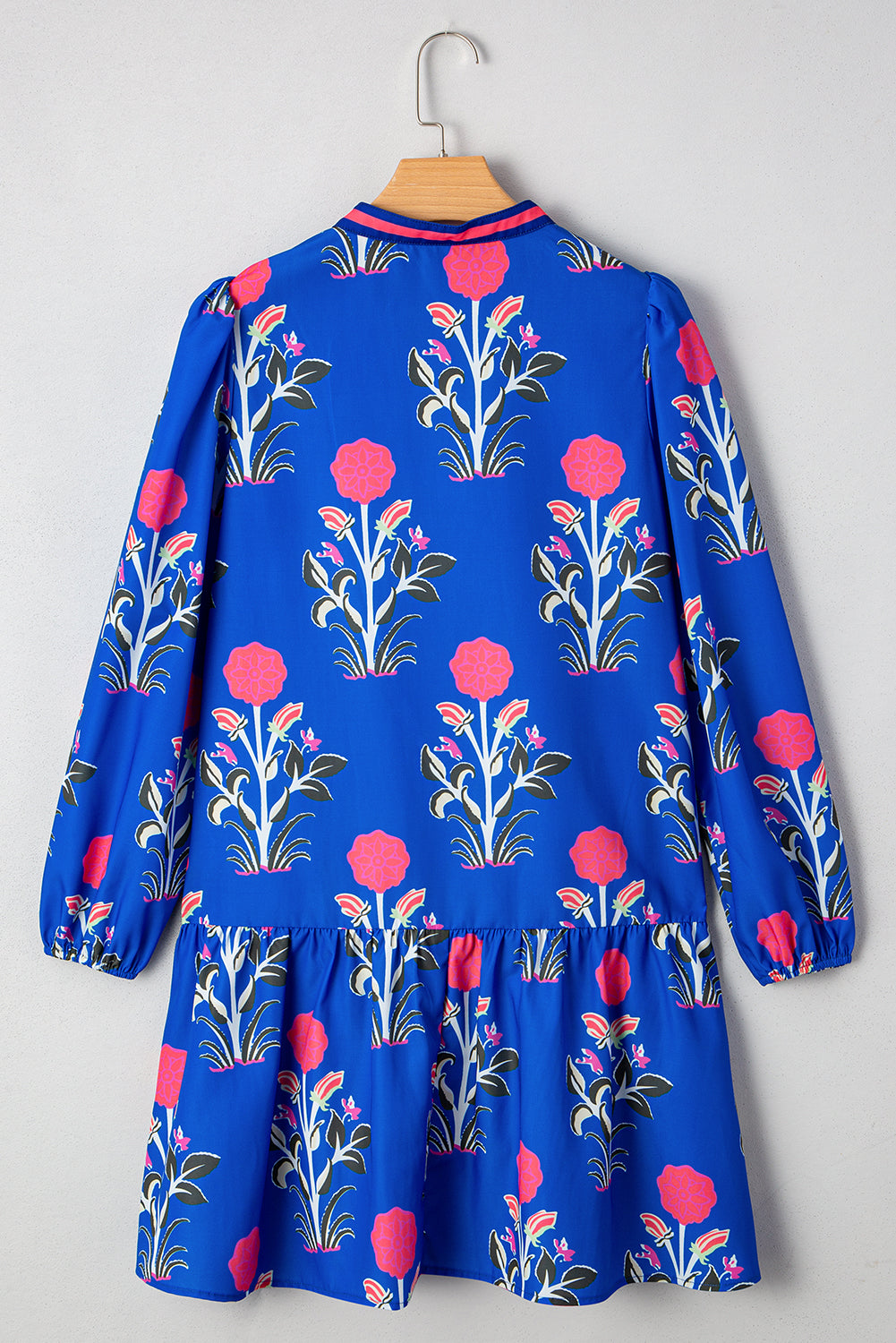 Blue Floral Notched Neck Dress LT