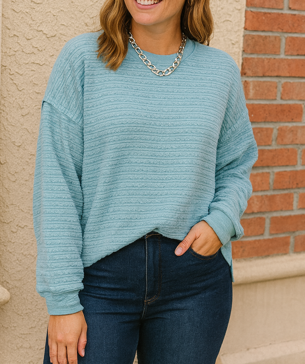 Blue Textured Plus Size Top LT