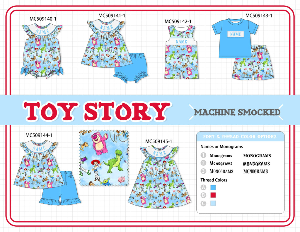 PO65 Blue character monogram smocked collection