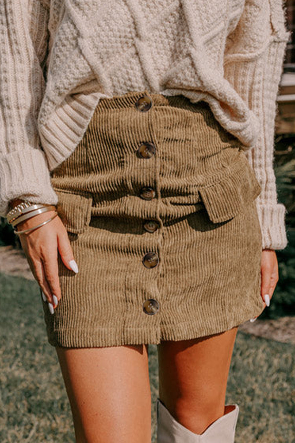 Camel Corduroy Mini Skirt FB