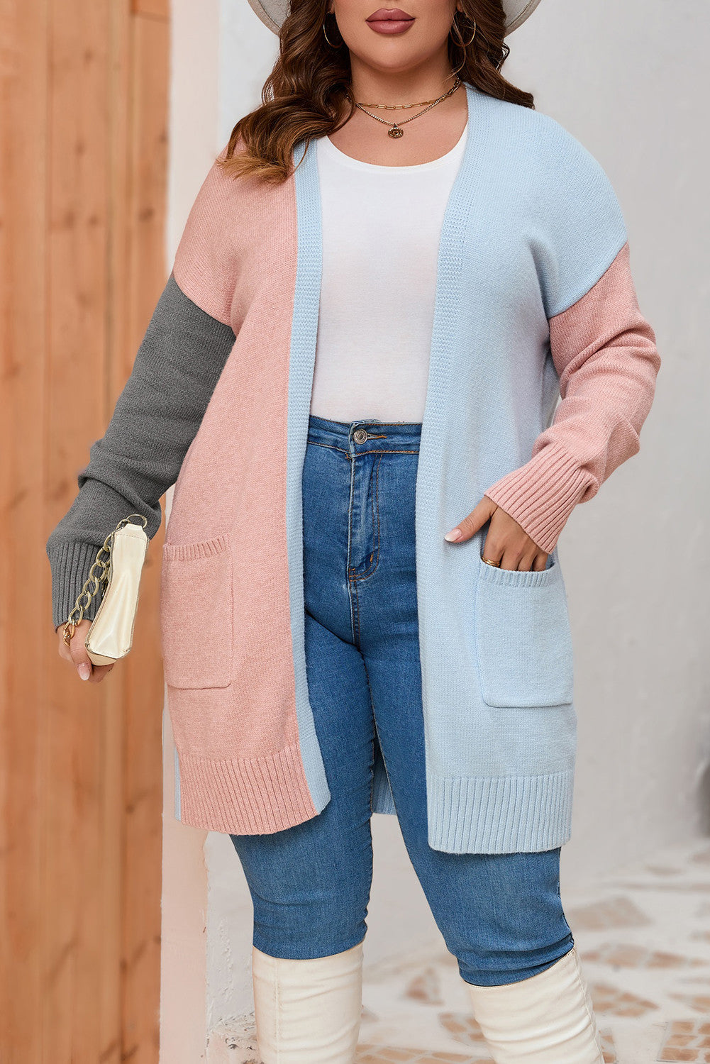 Colorblock Plus Size Cardigan FB