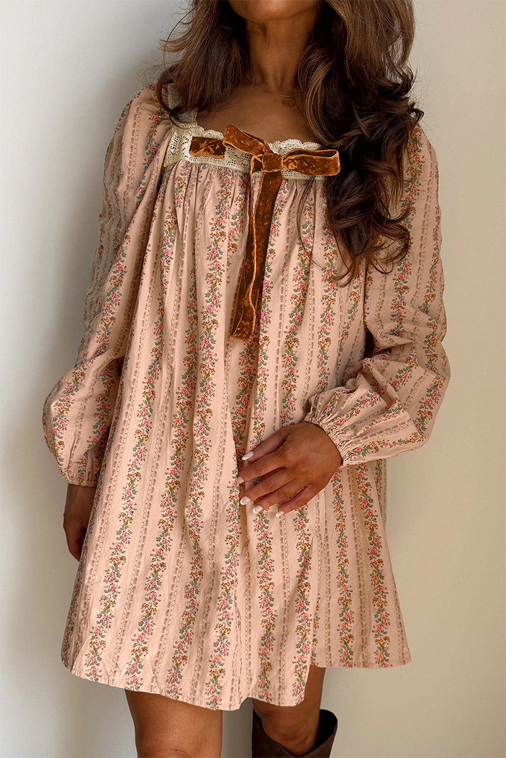 Floral Velvet Bow Loose Mini Dress November.