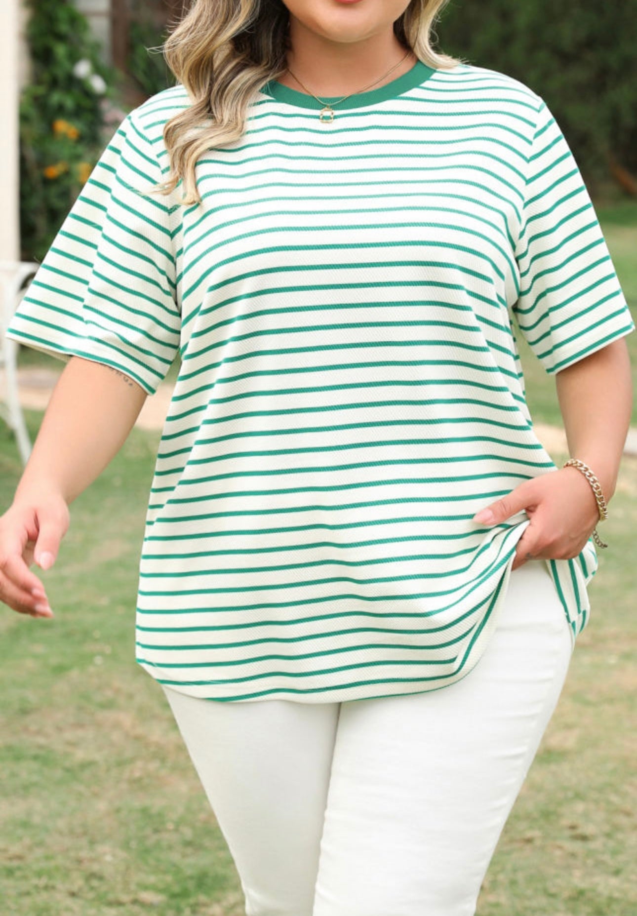 Green Stripe Plus Size Top FB