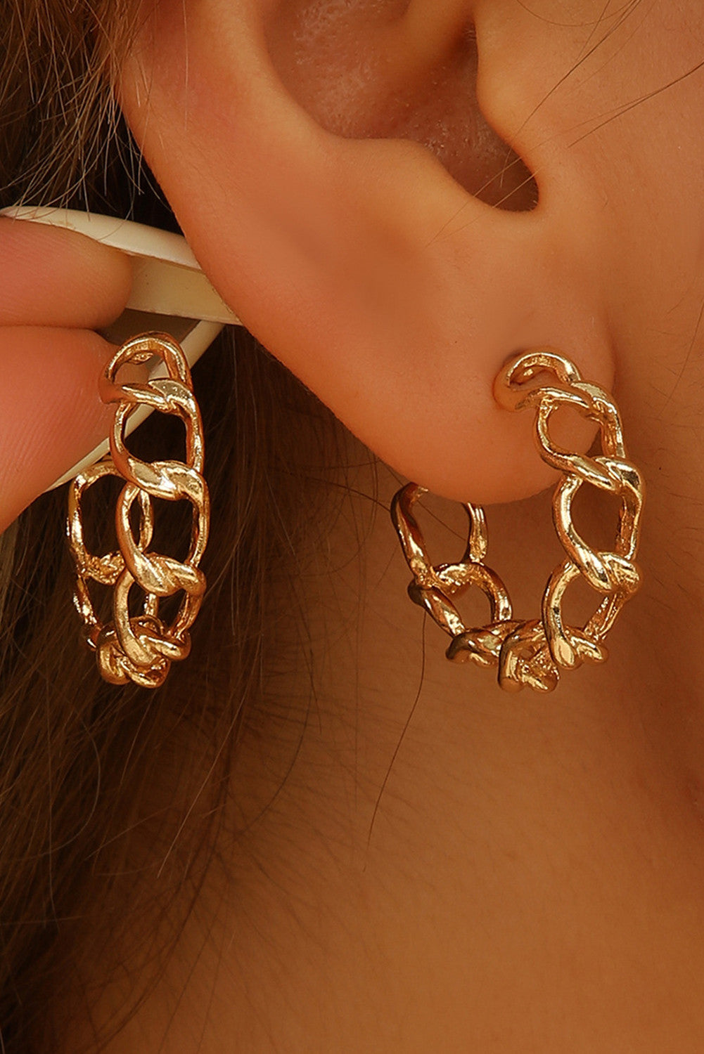 Gold Hoop Chain Earrings FB